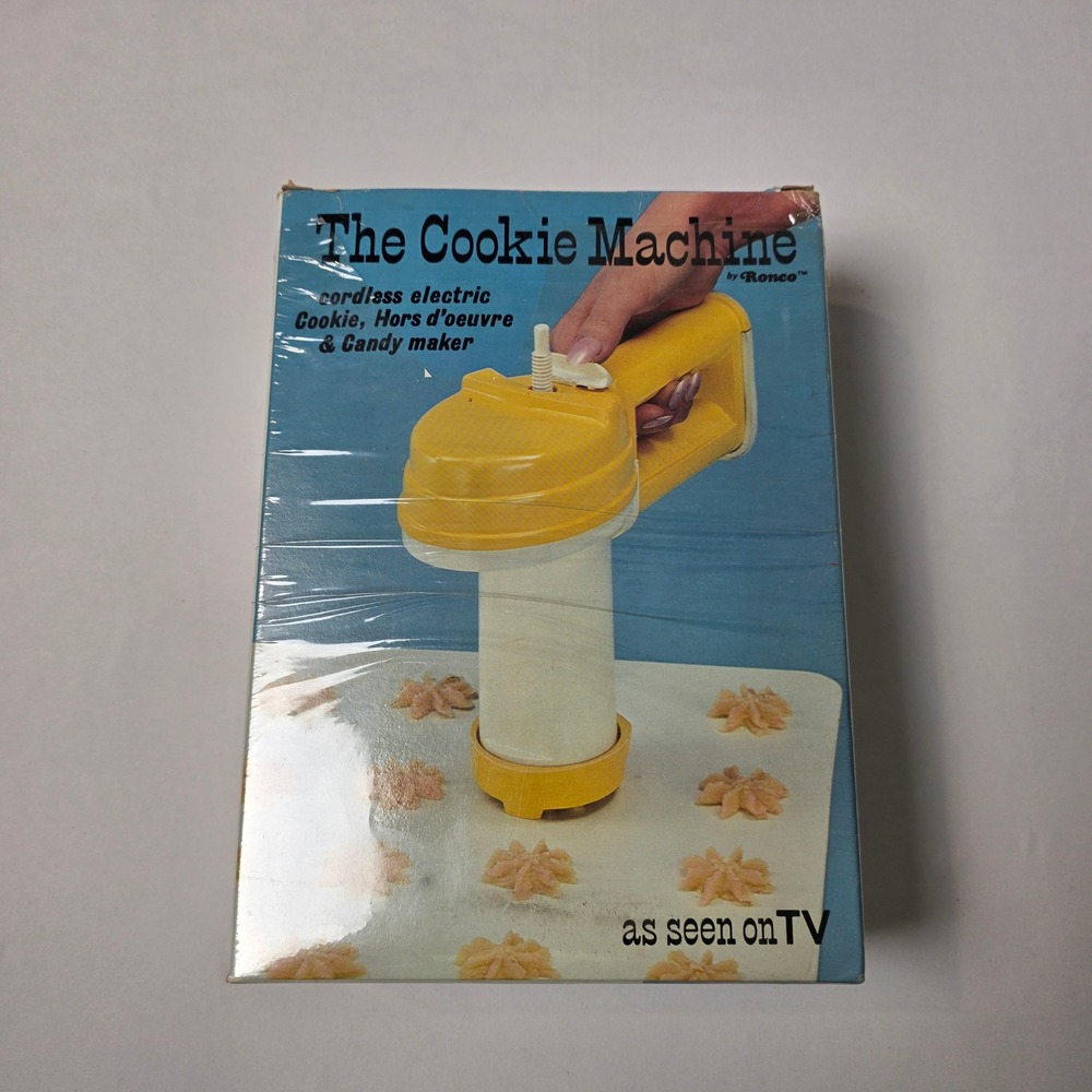 Ronco Cookie Machine Vintage 1976 Cordless Electric Press Yellow Model‎ 1090